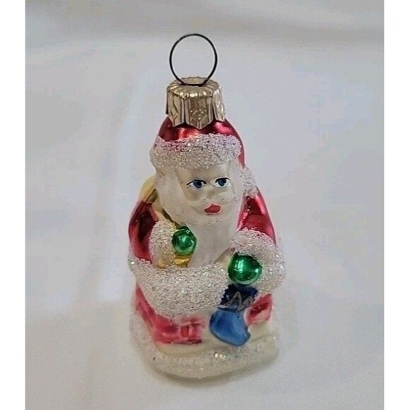 Unbranded Other - Vintage Hand Blown and Painted Glass Mica Mini Santa Christmas Ornament 2.5”